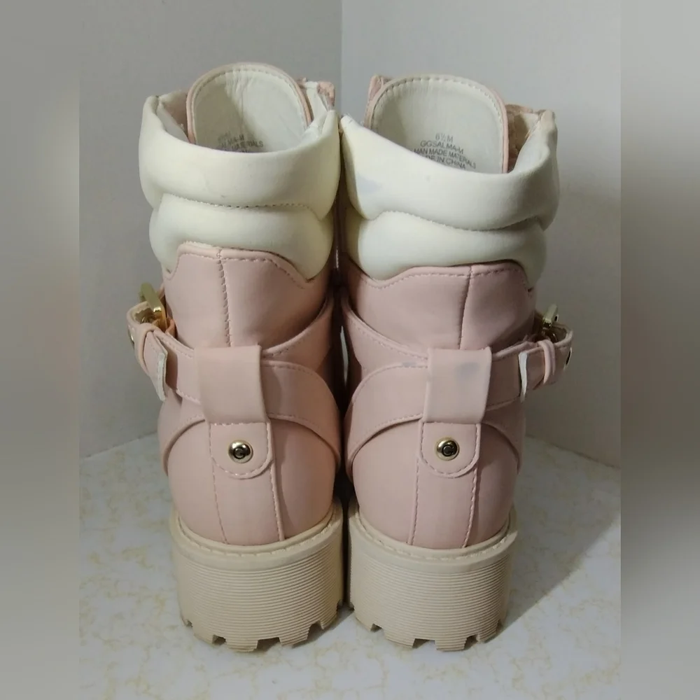 GBG Los Angeles Women's Salma Pink Combat Lace Up/Zip Size 6.5